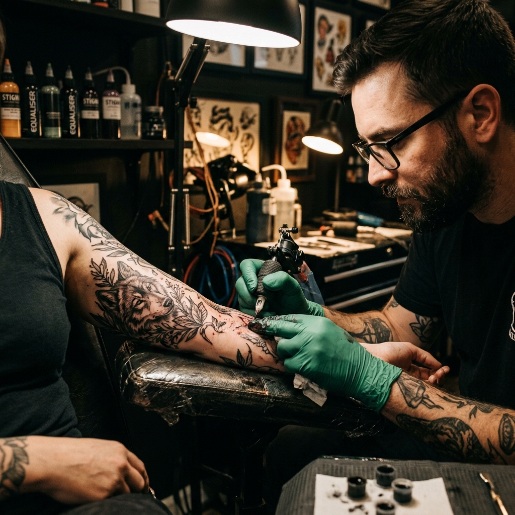 Tattoo artist at work